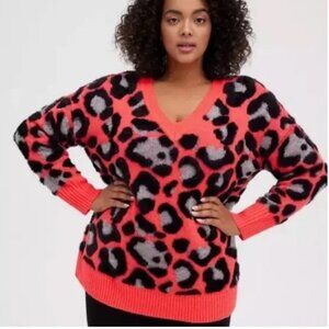 TORRID Pink Black Leopard Chunky Sweater